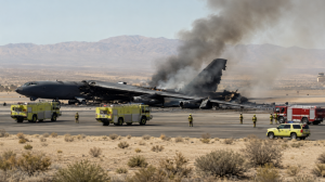 Bombardero B-52 estadunidense se estrella en base aérea en California
